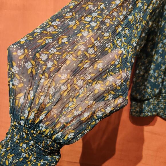 Free People Sz XS Floral Roma Blouse in Forest Green Romantic Feminine Top - Picture 7 of 9